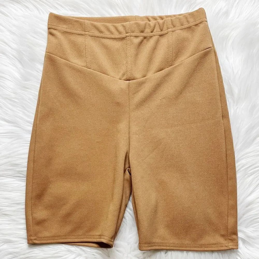 missguided High Rise Midi Shorts Light Brown Size 6